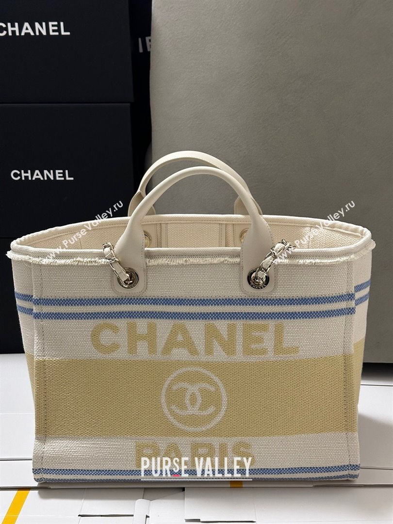 Chanel Deauville Cotton Calfskin Large Shopping Bag Yellow 2025 0113 (yezi-250113041)
