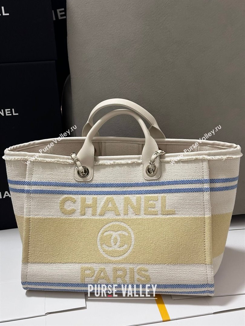 Chanel Deauville Cotton Calfskin Large Shopping Bag Yellow 2025 0113 (yezi-250113041)
