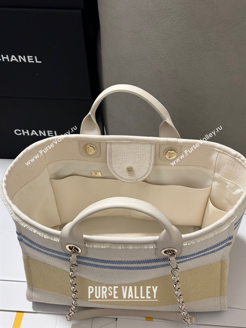 Chanel Deauville Cotton Calfskin Large Shopping Bag Yellow 2025 0113 (yezi-250113041)