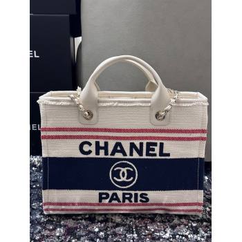 Chanel Deauville Cotton Calfskin Medium Shopping Bag Navy Blue 2025 0113 (yezi-250113042)