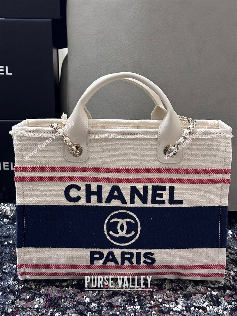 Chanel Deauville Cotton Calfskin Medium Shopping Bag Navy Blue 2025 0113 (yezi-250113042)