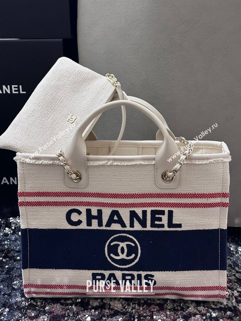 Chanel Deauville Cotton Calfskin Medium Shopping Bag Navy Blue 2025 0113 (yezi-250113042)