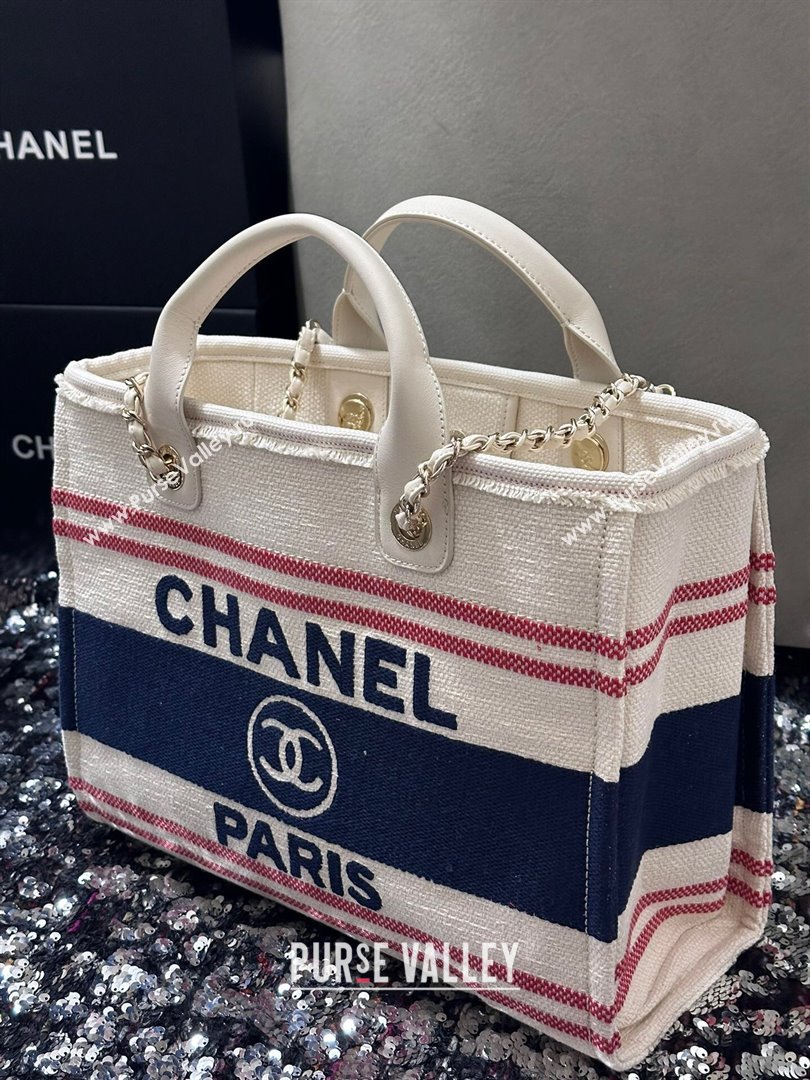 Chanel Deauville Cotton Calfskin Medium Shopping Bag Navy Blue 2025 0113 (yezi-250113042)