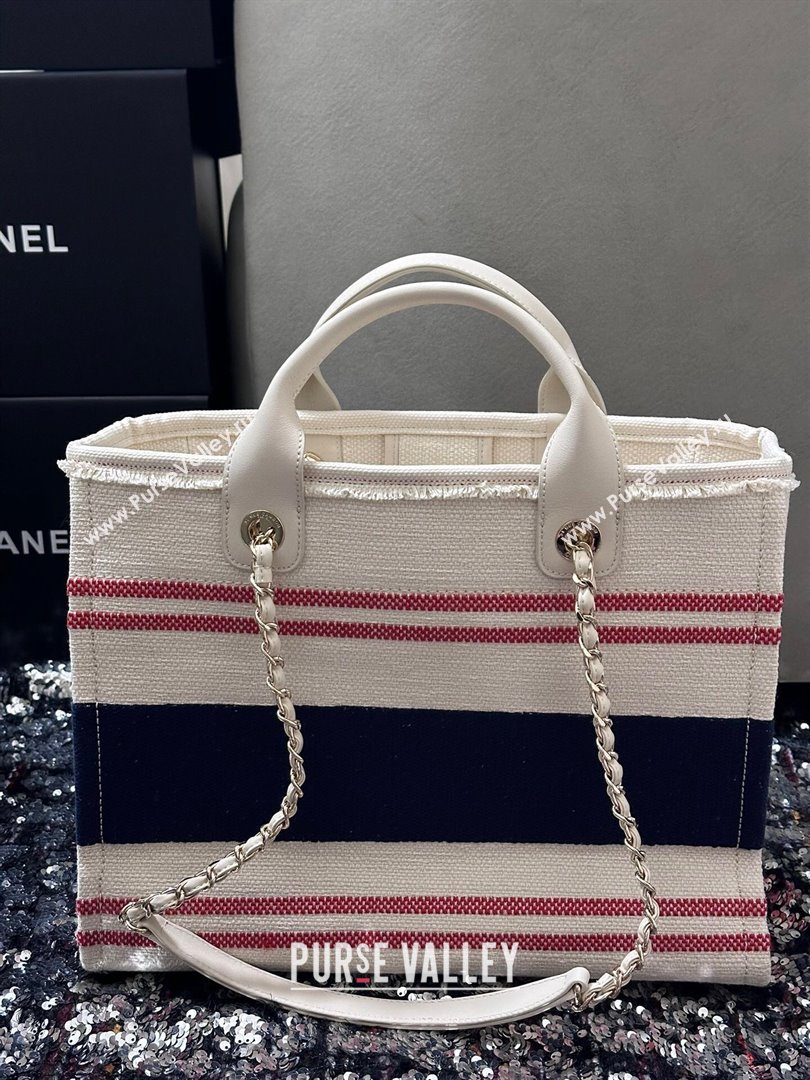 Chanel Deauville Cotton Calfskin Medium Shopping Bag Navy Blue 2025 0113 (yezi-250113042)