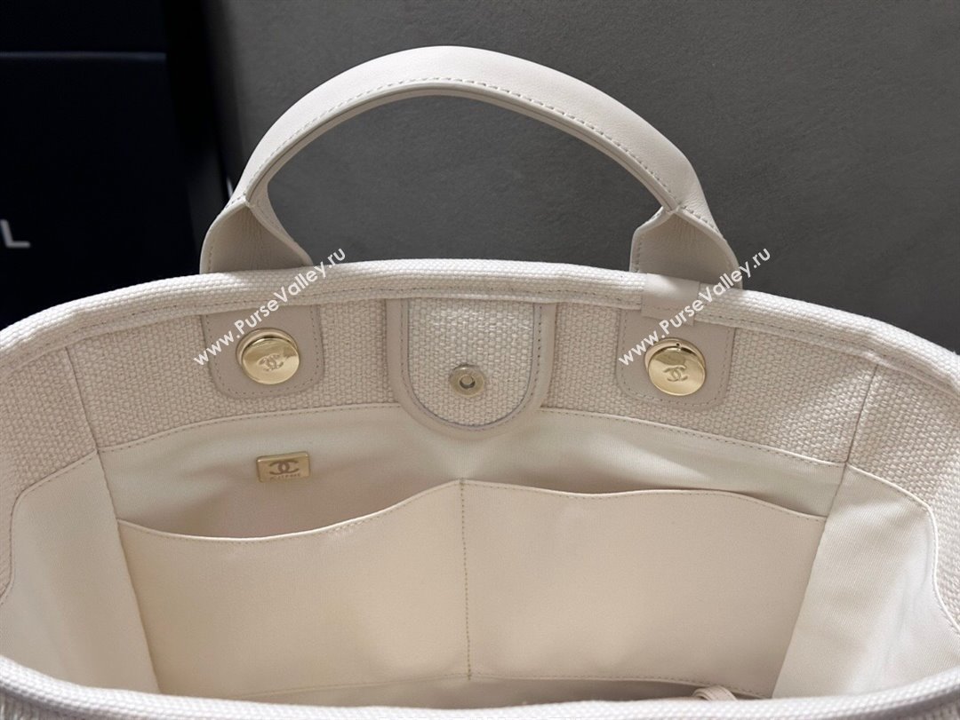 Chanel Deauville Cotton Calfskin Medium Shopping Bag Navy Blue 2025 0113 (yezi-250113042)