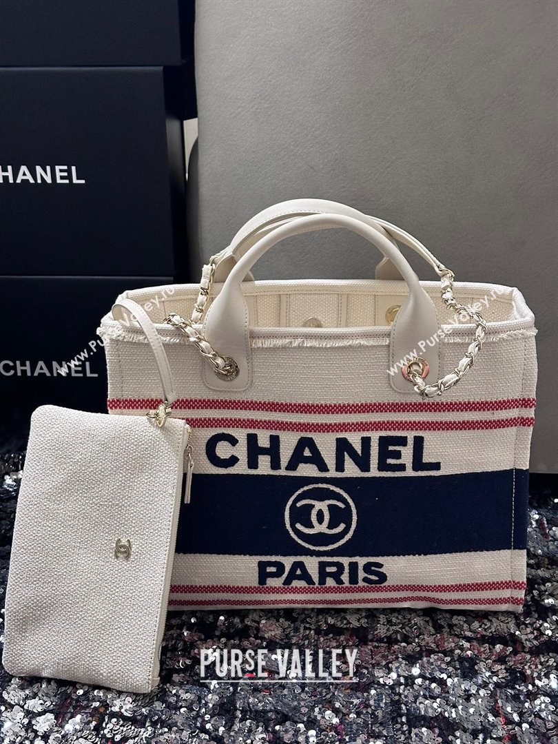 Chanel Deauville Cotton Calfskin Medium Shopping Bag Navy Blue 2025 0113 (yezi-250113042)