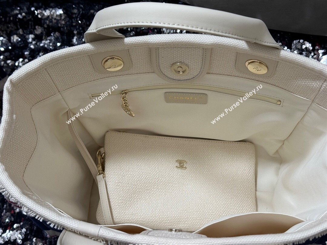 Chanel Deauville Cotton Calfskin Medium Shopping Bag Navy Blue 2025 0113 (yezi-250113042)