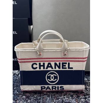 Chanel Deauville Cotton Calfskin Large Shopping Bag Navy Blue 2025 0113 (yezi-250113043)