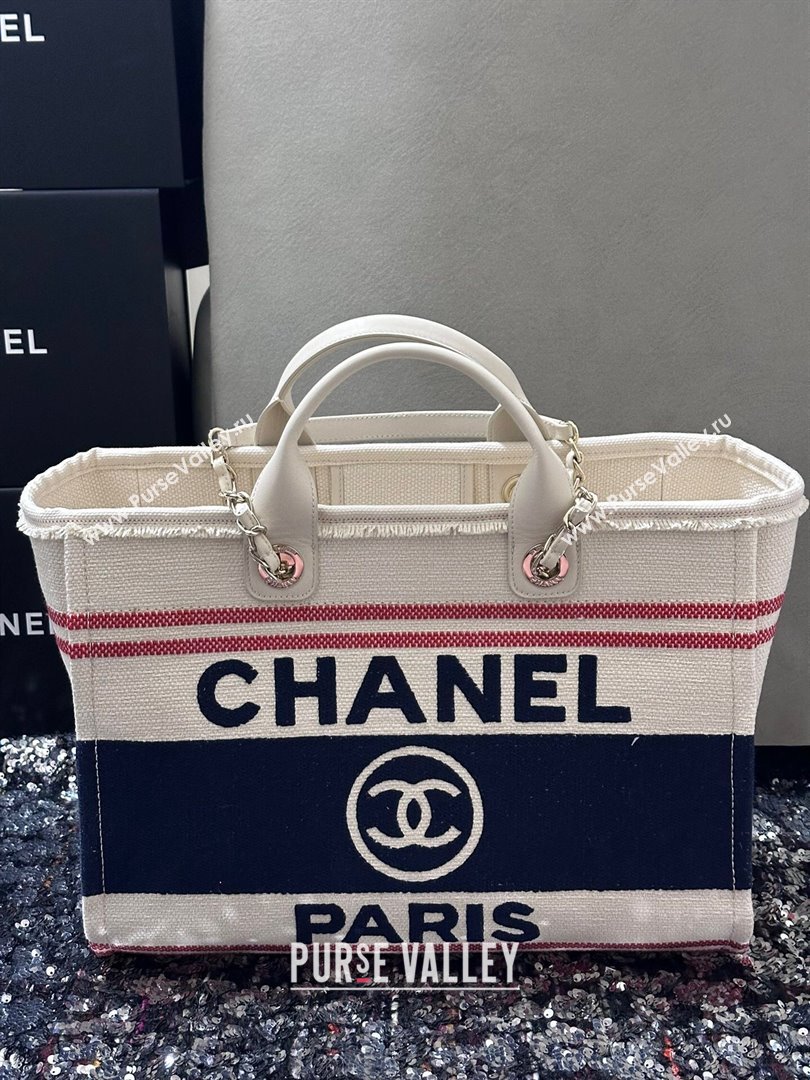 Chanel Deauville Cotton Calfskin Large Shopping Bag Navy Blue 2025 0113 (yezi-250113043)
