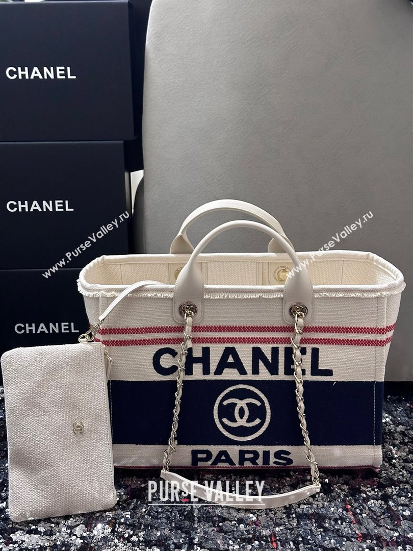 Chanel Deauville Cotton Calfskin Large Shopping Bag Navy Blue 2025 0113 (yezi-250113043)