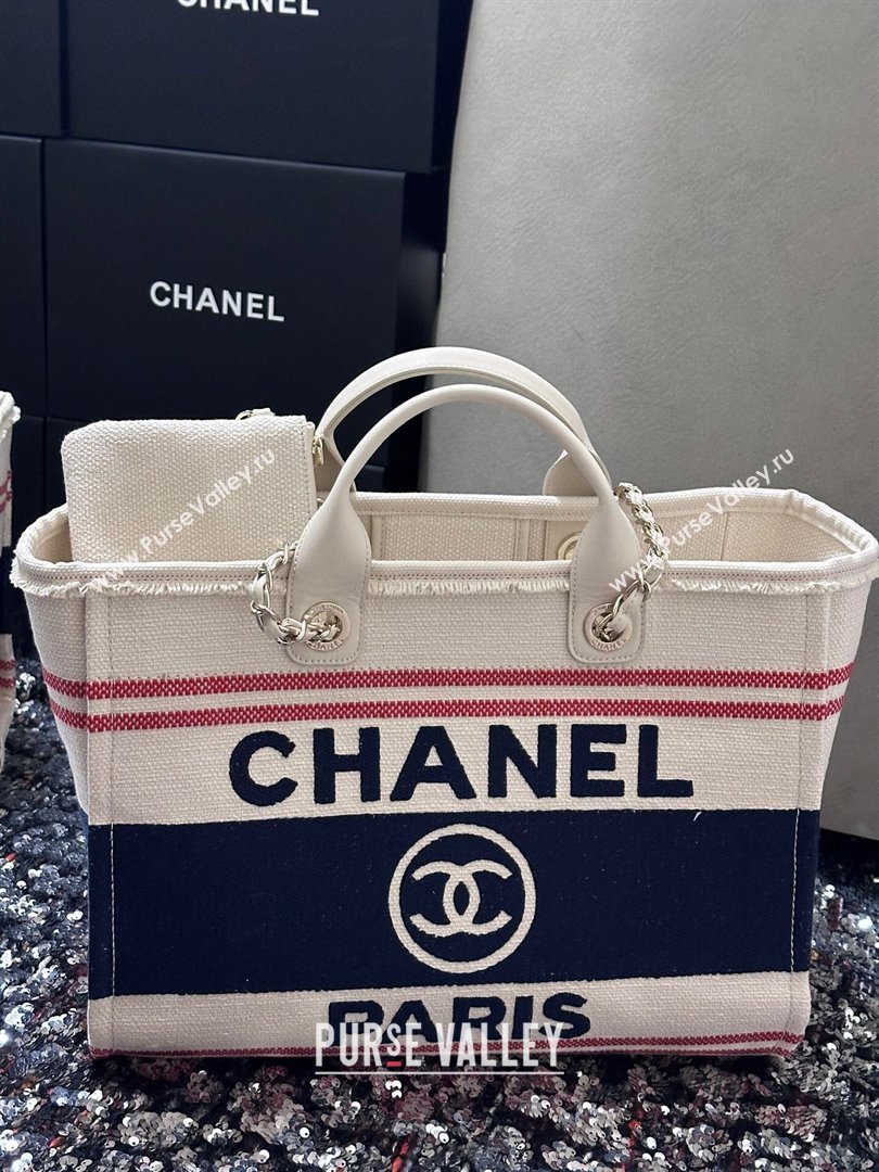 Chanel Deauville Cotton Calfskin Large Shopping Bag Navy Blue 2025 0113 (yezi-250113043)