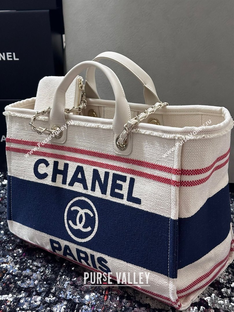 Chanel Deauville Cotton Calfskin Large Shopping Bag Navy Blue 2025 0113 (yezi-250113043)