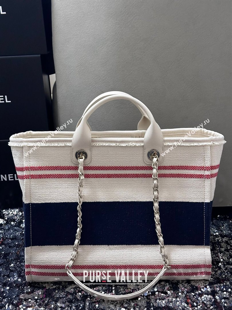 Chanel Deauville Cotton Calfskin Large Shopping Bag Navy Blue 2025 0113 (yezi-250113043)