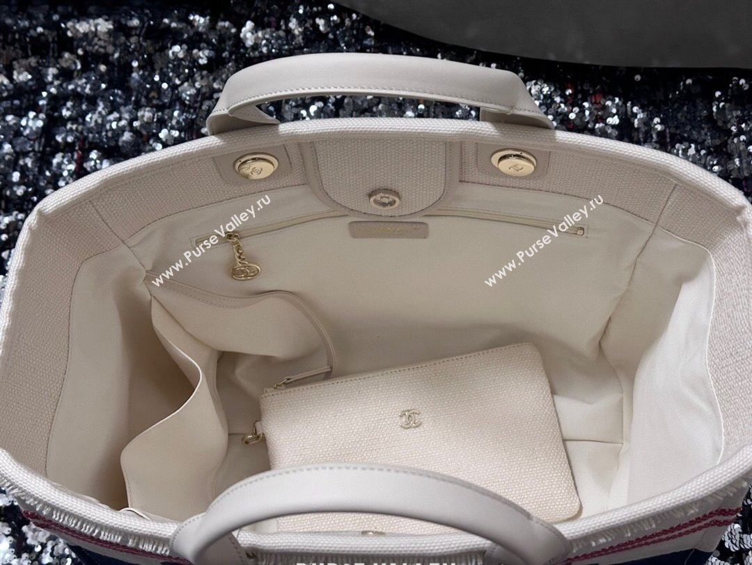 Chanel Deauville Cotton Calfskin Large Shopping Bag Navy Blue 2025 0113 (yezi-250113043)