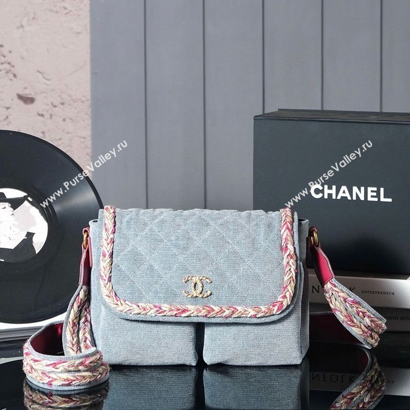 Chanel Denim Flap Bag with Braided Trim Grey 2025 0113 (xiang-250113063)
