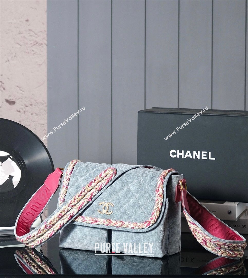 Chanel Denim Flap Bag with Braided Trim Grey 2025 0113 (xiang-250113063)