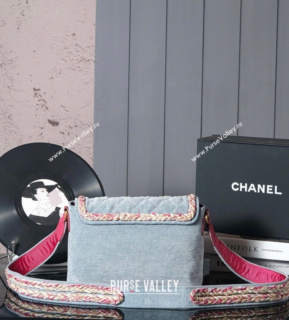 Chanel Denim Flap Bag with Braided Trim Grey 2025 0113 (xiang-250113063)
