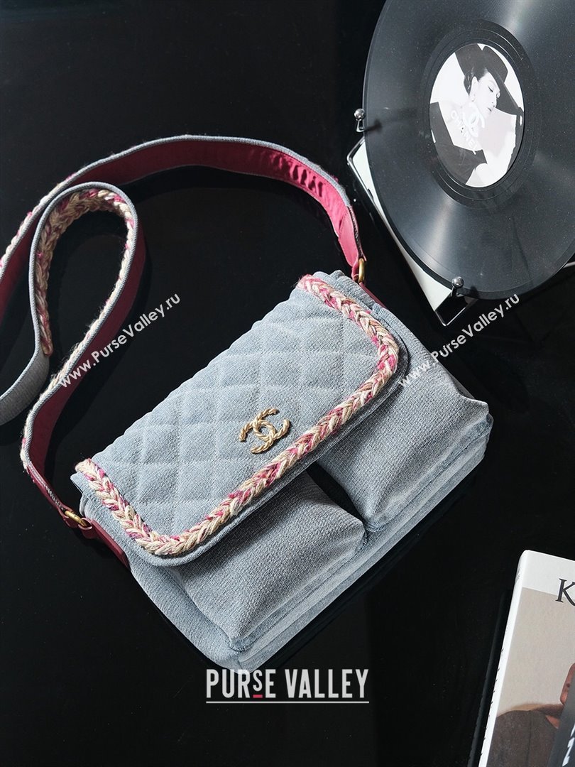Chanel Denim Flap Bag with Braided Trim Grey 2025 0113 (xiang-250113063)