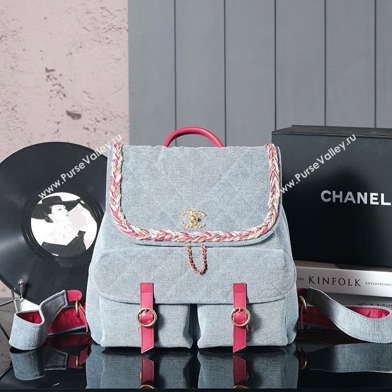 Chanel Denim Backpack Bag with Braided Trim Grey 2025 0113 (xiang-250113064)
