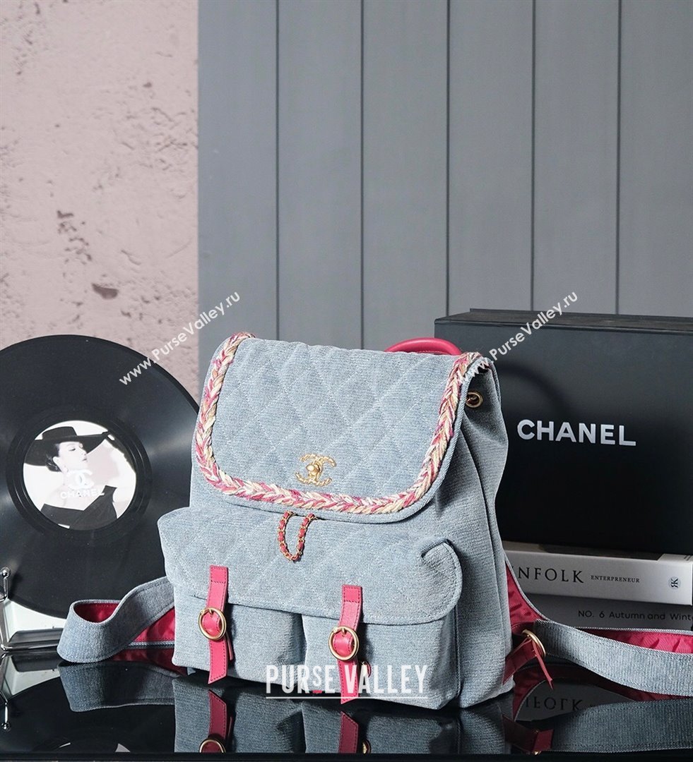 Chanel Denim Backpack Bag with Braided Trim Grey 2025 0113 (xiang-250113064)