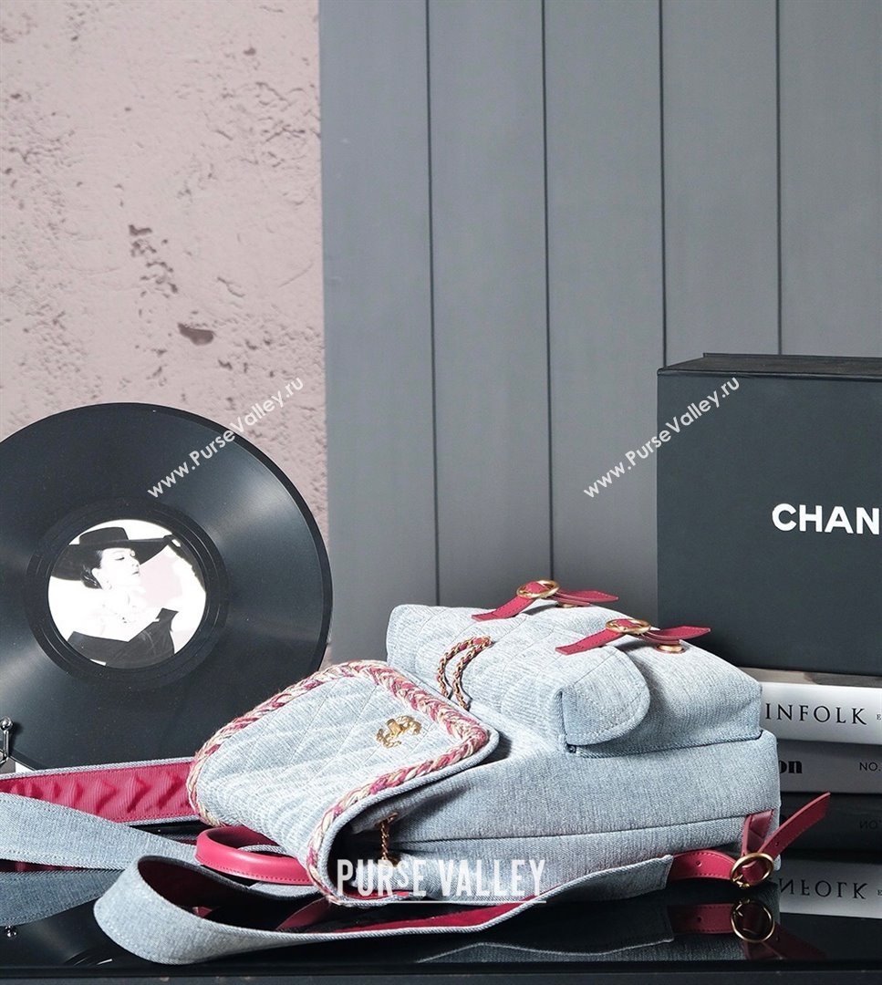 Chanel Denim Backpack Bag with Braided Trim Grey 2025 0113 (xiang-250113064)