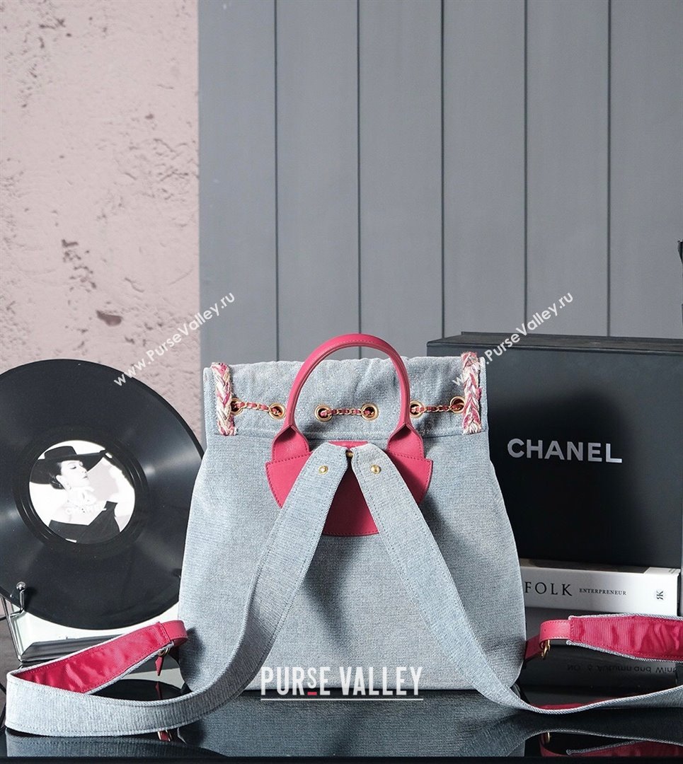 Chanel Denim Backpack Bag with Braided Trim Grey 2025 0113 (xiang-250113064)