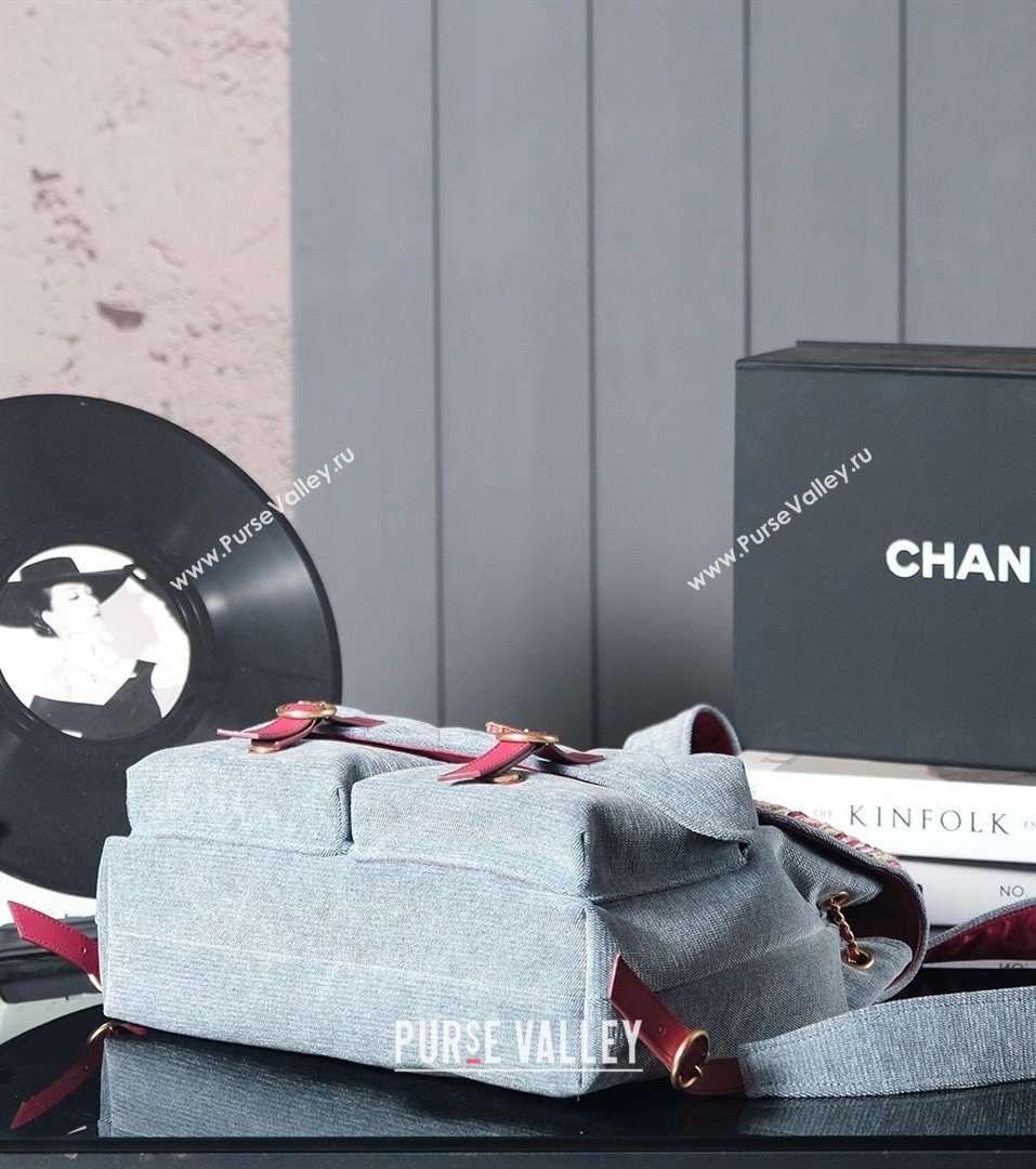 Chanel Denim Backpack Bag with Braided Trim Grey 2025 0113 (xiang-250113064)