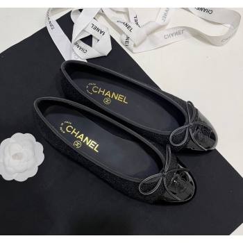 Chanel Tweed Patent Calfskin Ballet Flats Black 2024 G02819 (KL-2407230032)