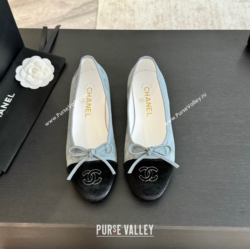 Chanel Velvet Ballet Flats Pale Blue/Black 2024 G02819 (KL-2407230040)