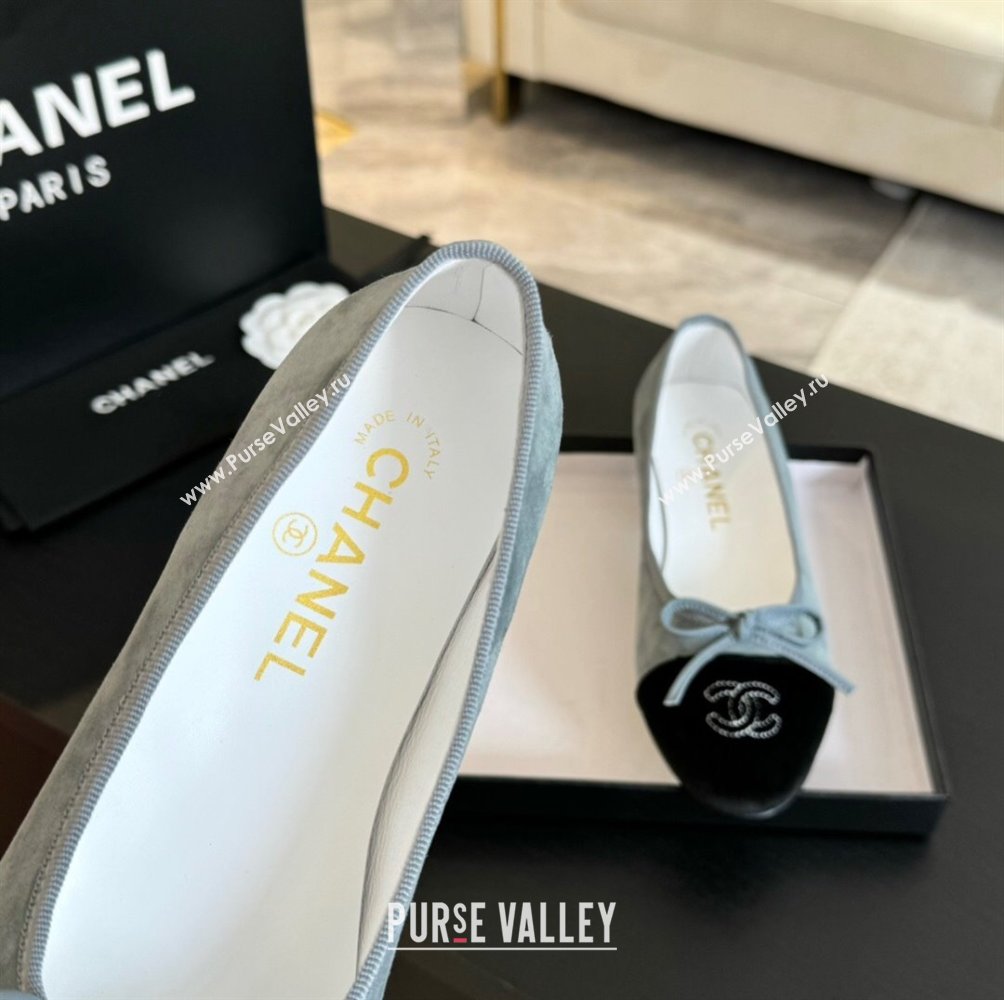 Chanel Velvet Ballet Flats Pale Blue/Black 2024 G02819 (KL-2407230040)