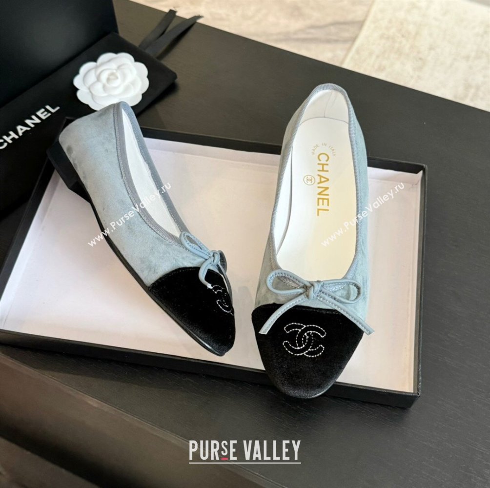 Chanel Velvet Ballet Flats Pale Blue/Black 2024 G02819 (KL-2407230040)