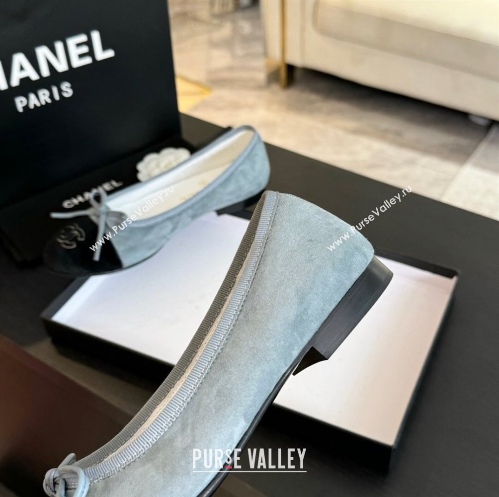 Chanel Velvet Ballet Flats Pale Blue/Black 2024 G02819 (KL-2407230040)