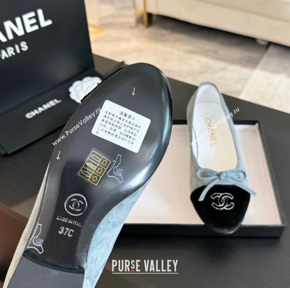 Chanel Velvet Ballet Flats Pale Blue/Black 2024 G02819 (KL-2407230040)