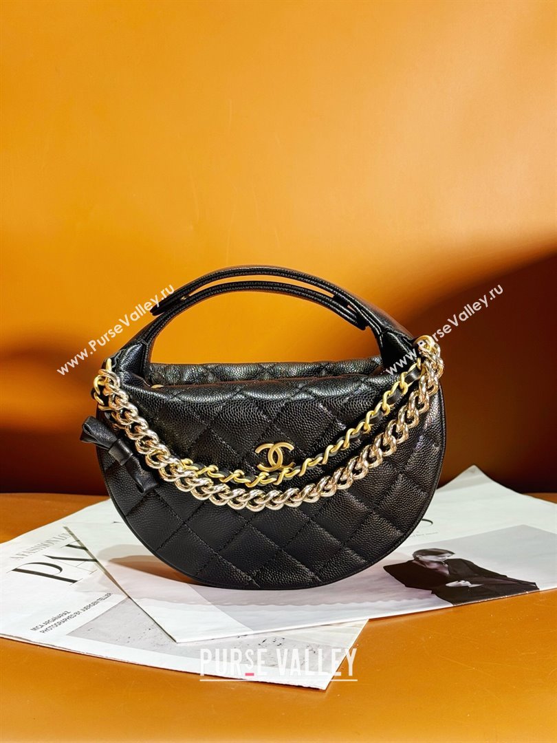 Chanel Grained Shiny Calfskin Pouch with Bow Chain Black 2024 AP3943 (yezi-240517084)