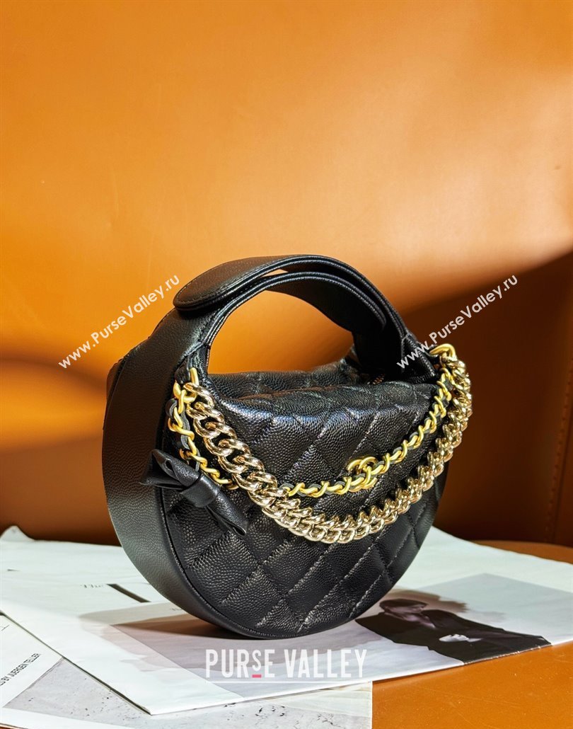 Chanel Grained Shiny Calfskin Pouch with Bow Chain Black 2024 AP3943 (yezi-240517084)