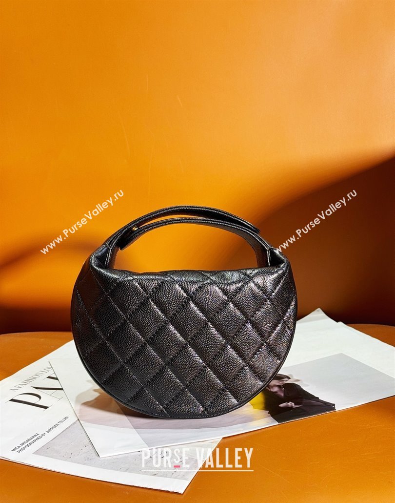 Chanel Grained Shiny Calfskin Pouch with Bow Chain Black 2024 AP3943 (yezi-240517084)