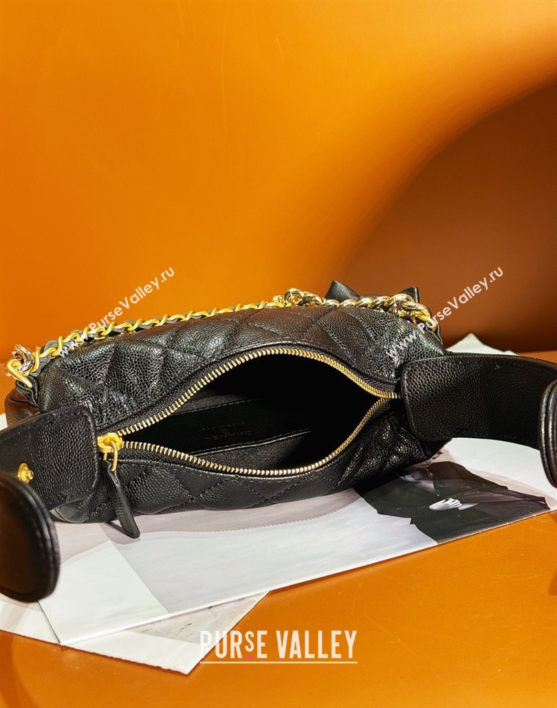 Chanel Grained Shiny Calfskin Pouch with Bow Chain Black 2024 AP3943 (yezi-240517084)