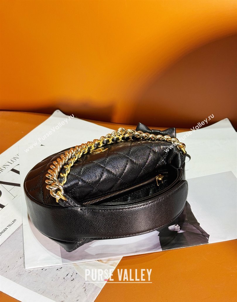 Chanel Grained Shiny Calfskin Pouch with Bow Chain Black 2024 AP3943 (yezi-240517084)