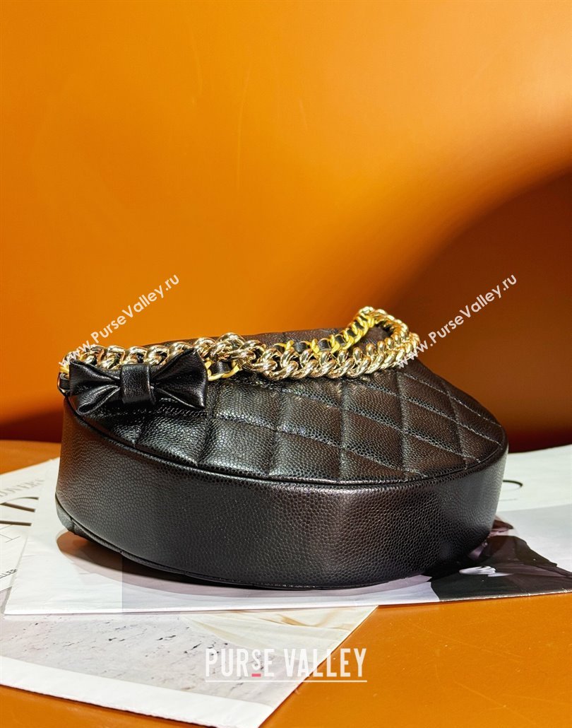 Chanel Grained Shiny Calfskin Pouch with Bow Chain Black 2024 AP3943 (yezi-240517084)