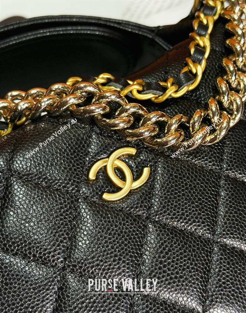 Chanel Grained Shiny Calfskin Pouch with Bow Chain Black 2024 AP3943 (yezi-240517084)