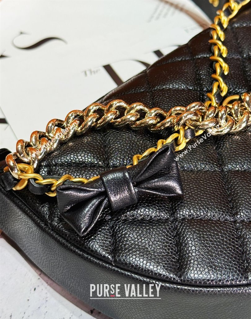 Chanel Grained Shiny Calfskin Pouch with Bow Chain Black 2024 AP3943 (yezi-240517084)