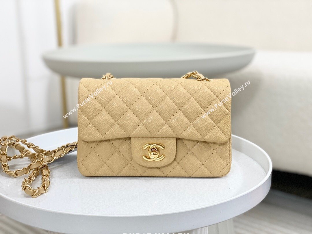 Chanel Grained Calfskin Classic Mini Flap Bag A69900 Apricot/Gold 2023 (SM-231227039)