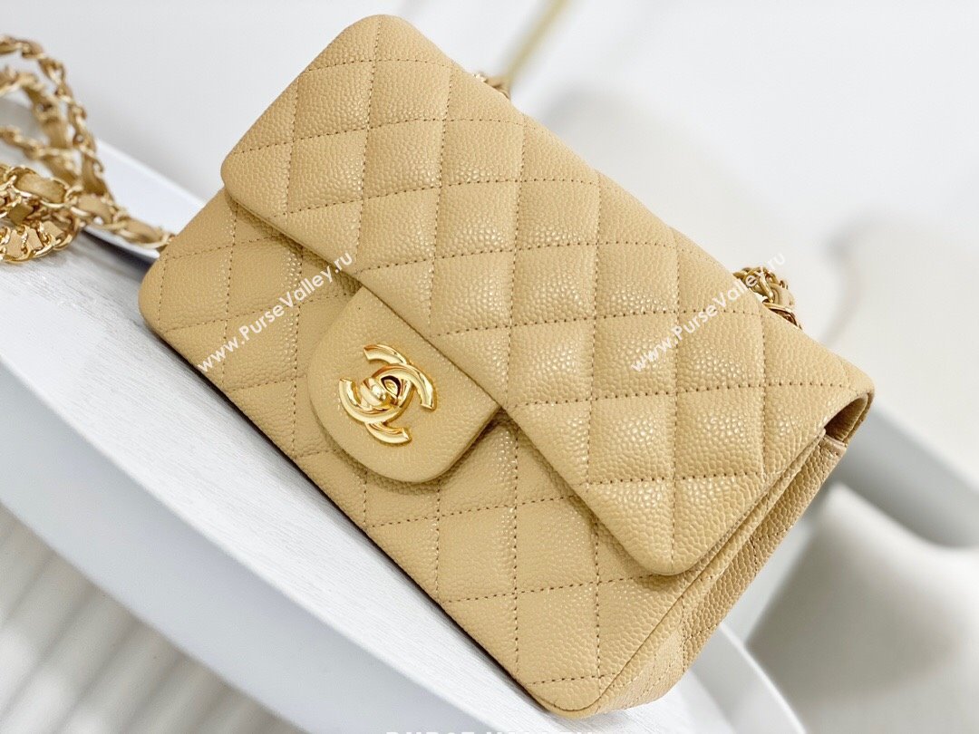 Chanel Grained Calfskin Classic Mini Flap Bag A69900 Apricot/Gold 2023 (SM-231227039)