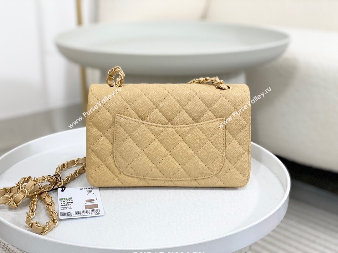 Chanel Grained Calfskin Classic Mini Flap Bag A69900 Apricot/Gold 2023 (SM-231227039)