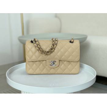 Chanel Grained Calfskin Classic Small Flap Bag A01113 Apricot/Silver 2023 (SM-231227042)