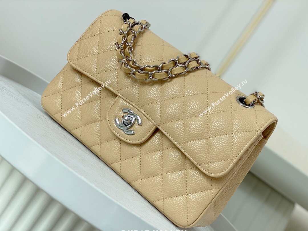 Chanel Grained Calfskin Classic Small Flap Bag A01113 Apricot/Silver 2023 (SM-231227042)