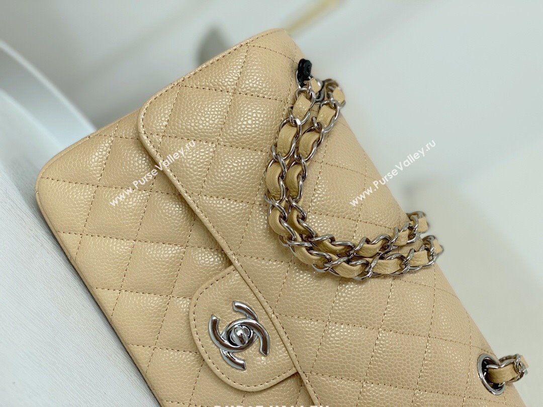 Chanel Grained Calfskin Classic Small Flap Bag A01113 Apricot/Silver 2023 (SM-231227042)