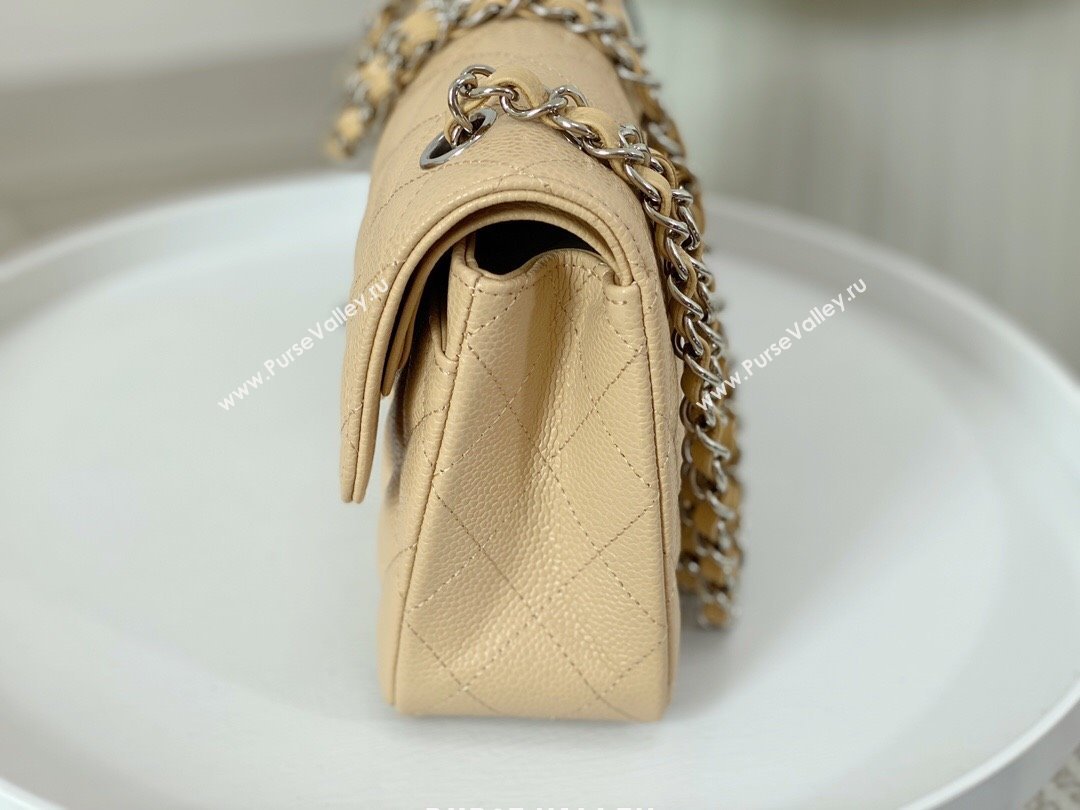 Chanel Grained Calfskin Classic Small Flap Bag A01113 Apricot/Silver 2023 (SM-231227042)