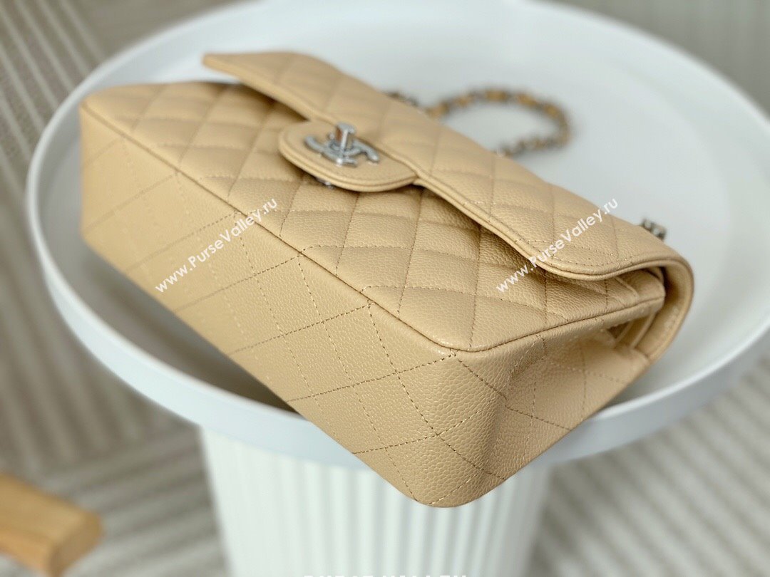 Chanel Grained Calfskin Classic Small Flap Bag A01113 Apricot/Silver 2023 (SM-231227042)