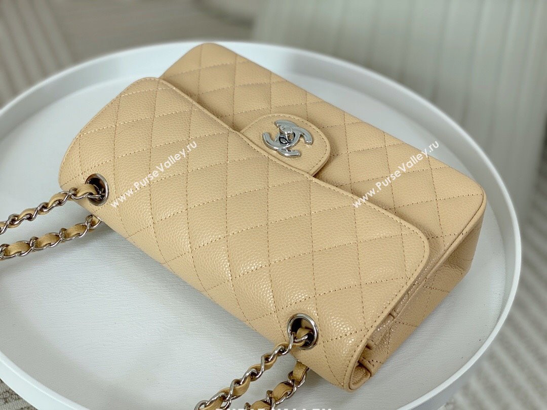 Chanel Grained Calfskin Classic Small Flap Bag A01113 Apricot/Silver 2023 (SM-231227042)